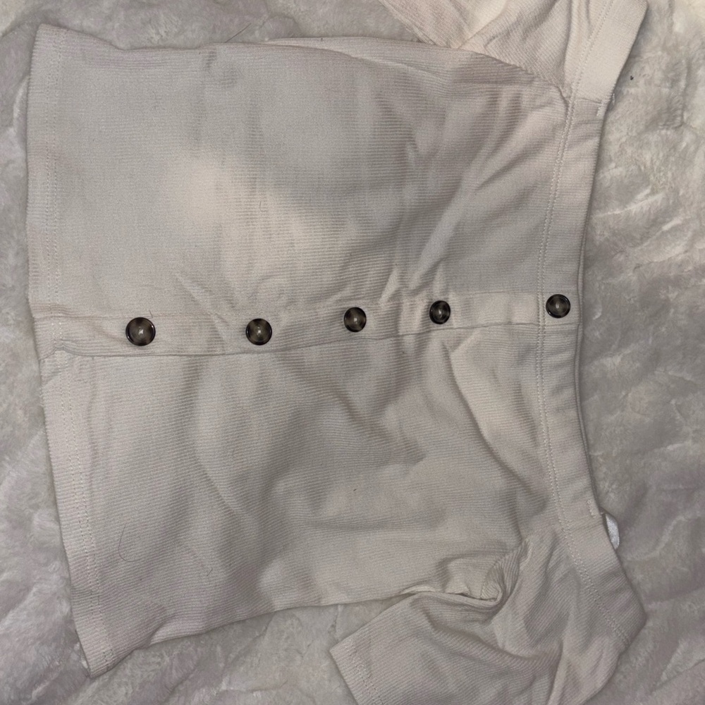 Women's Cream Button-Front Off the Shoulder Shirt